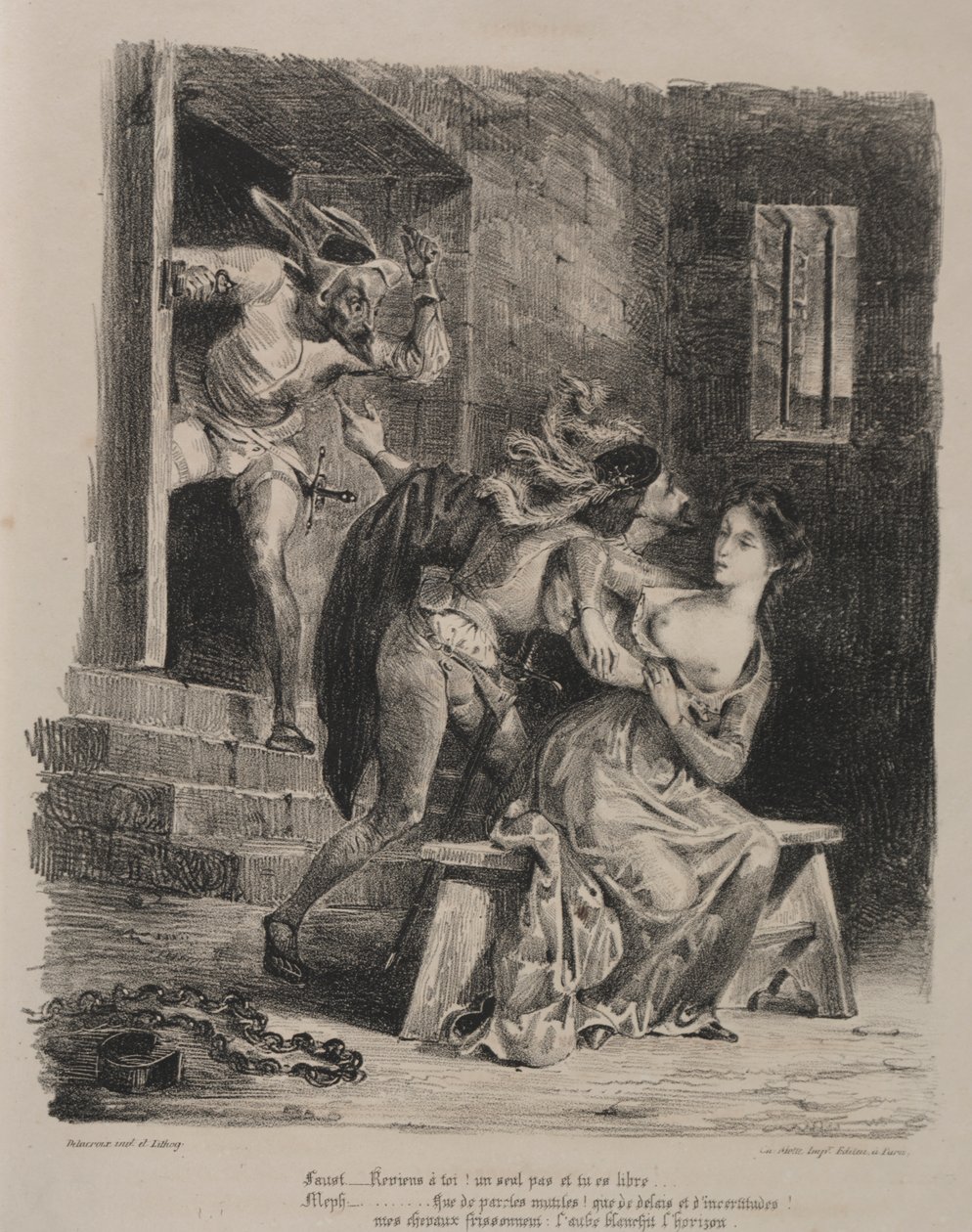 Faust için çizimler: Marguerite hapishanesinde Faust by Eugène Delacroix