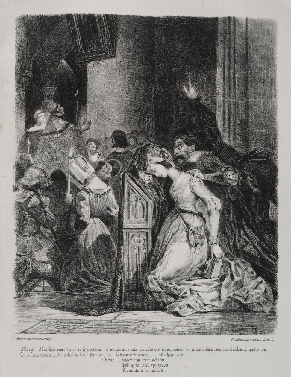 Faust için çizimler: Marguerite kilisede by Eugène Delacroix
