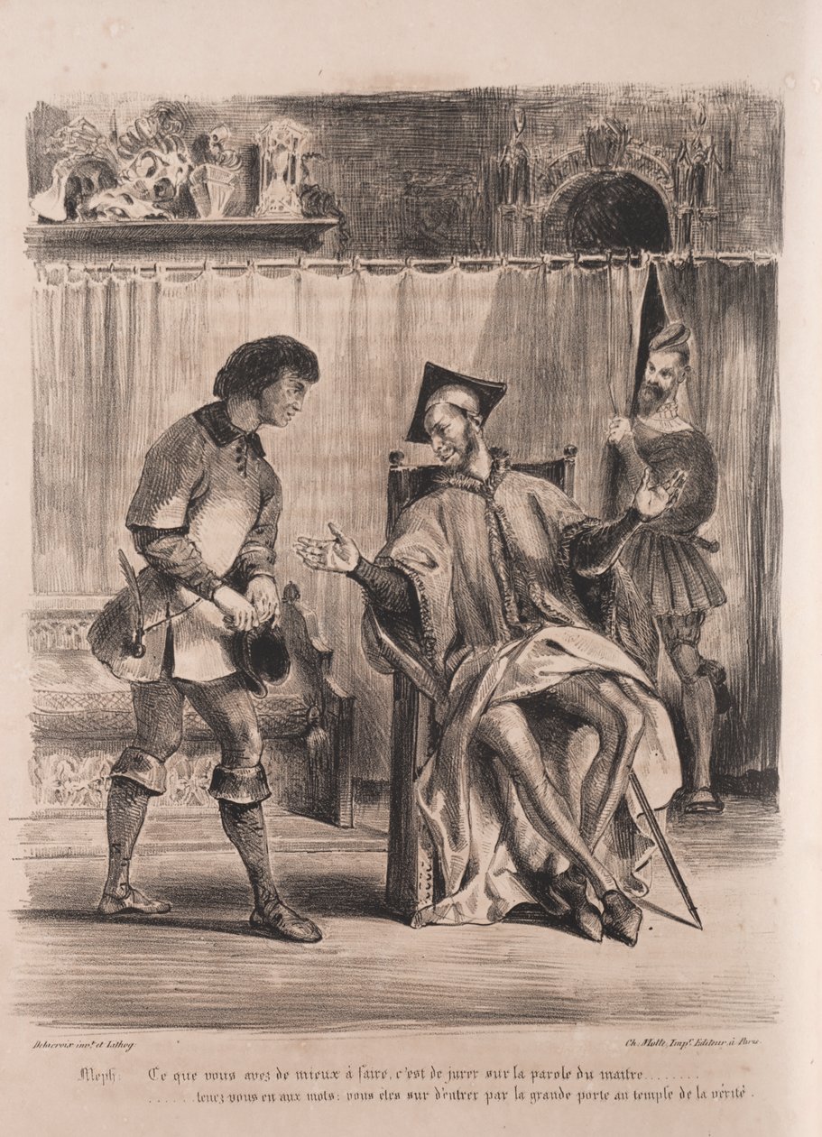 Faust için çizimler: Méphistophélé öğrenciyi kabul ediyor by Eugène Delacroix