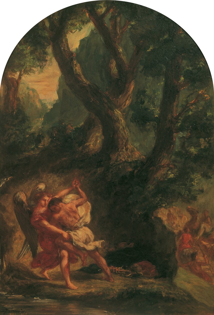 Yakup melekle güreşir by Eugène Delacroix