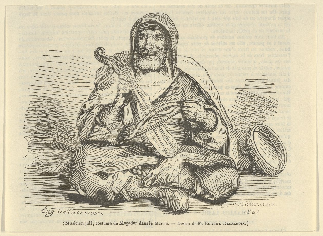 Mogador Kostümlü Musevi Müzisyen, Fas, 1842., 1842. by Eugène Delacroix
