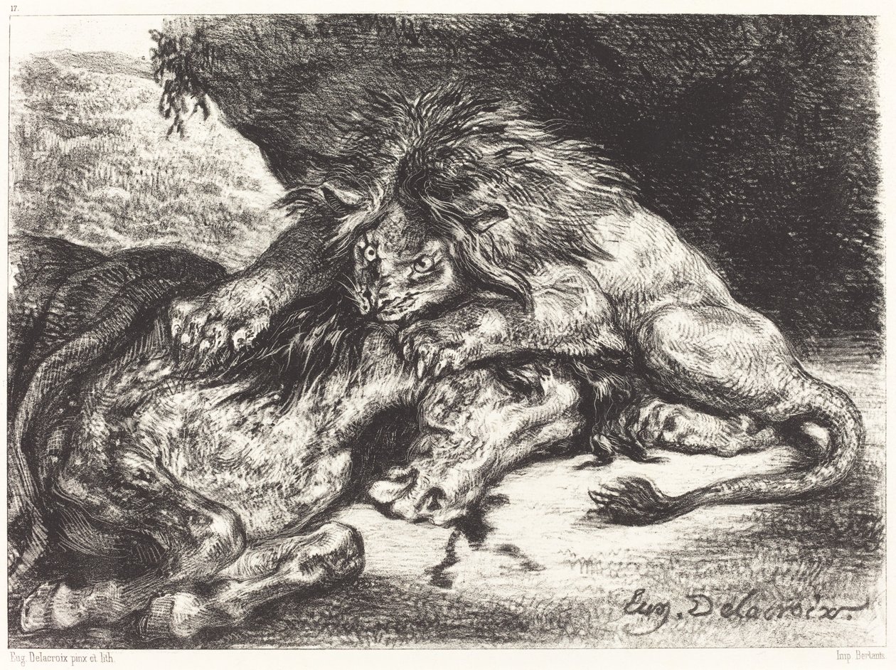 Atı Yiyen Aslan by Eugène Delacroix