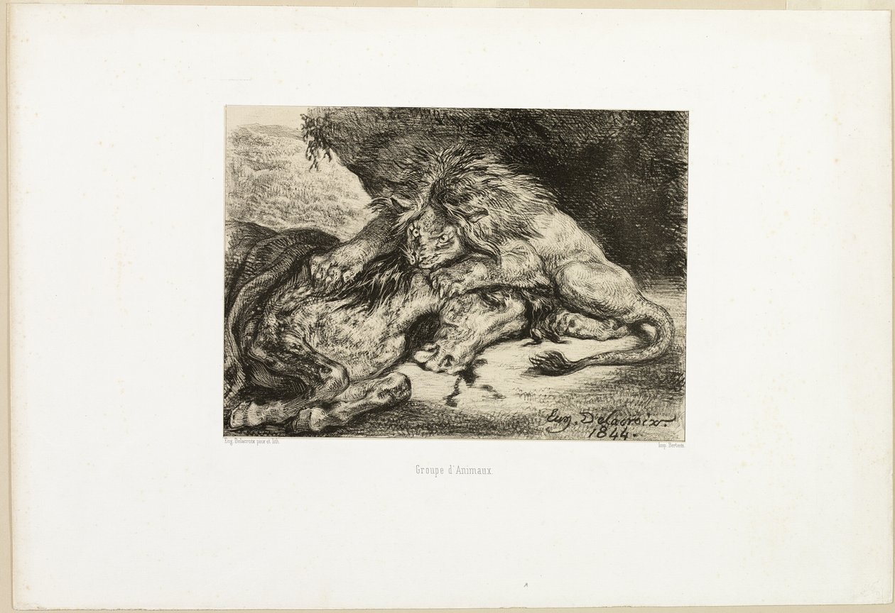 Atı Yiyen Aslan by Eugène Delacroix