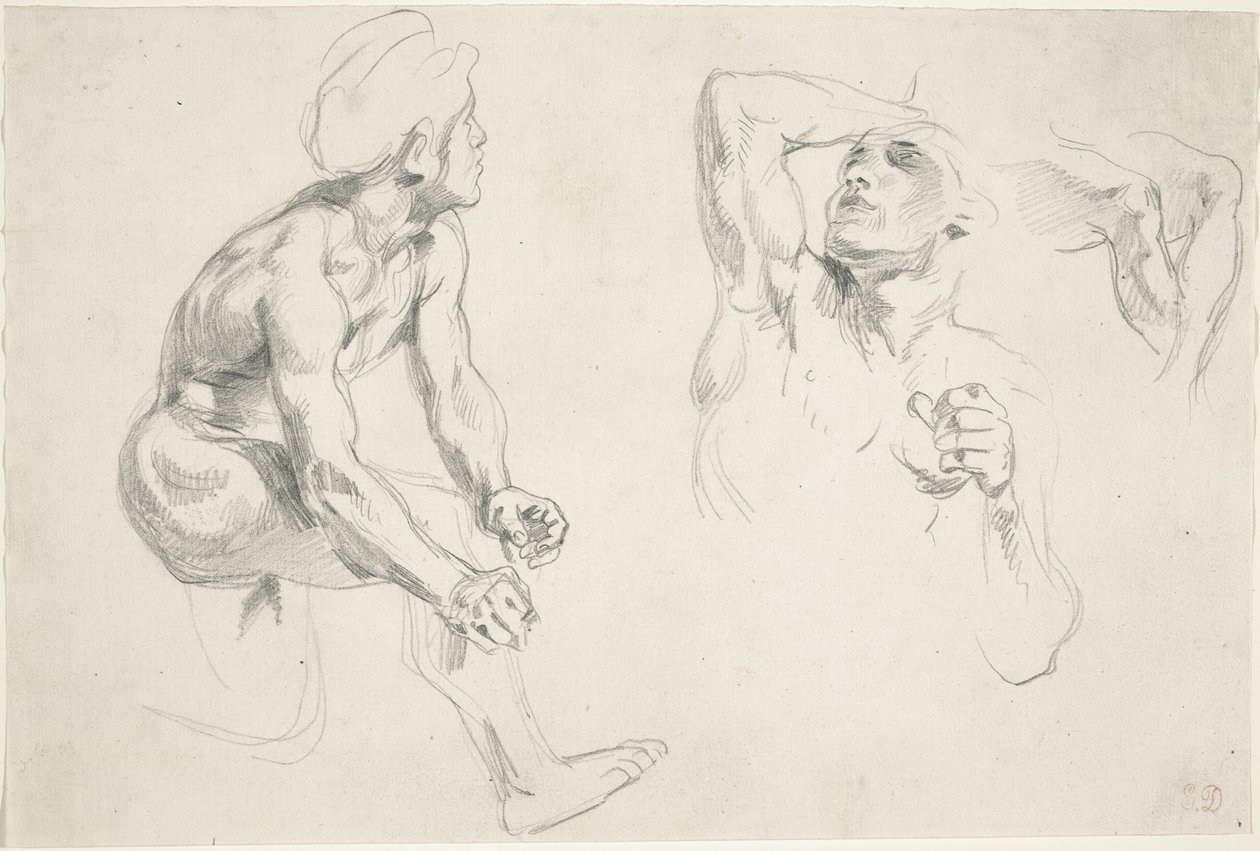 "Frise de la Guerre"deki Figürlere Çıplak Poz Veren Erkek by Eugène Delacroix