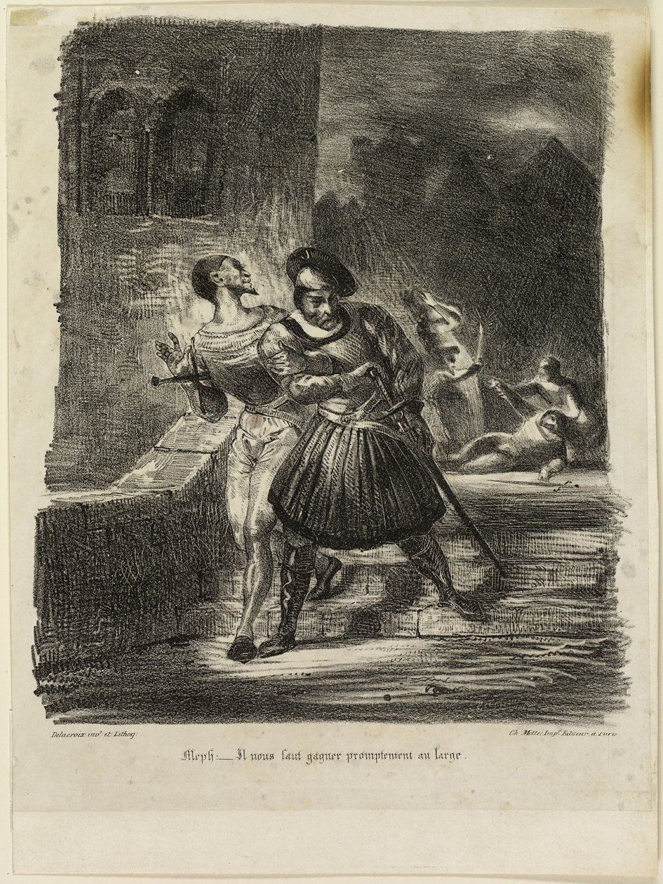 Mephistopheles ve Faust Düellodan Sonra Kaçıyor by Eugène Delacroix