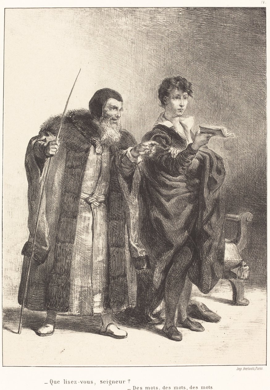 Polonius ve Hamlet (II. Perde, II. Sahne) by Eugène Delacroix