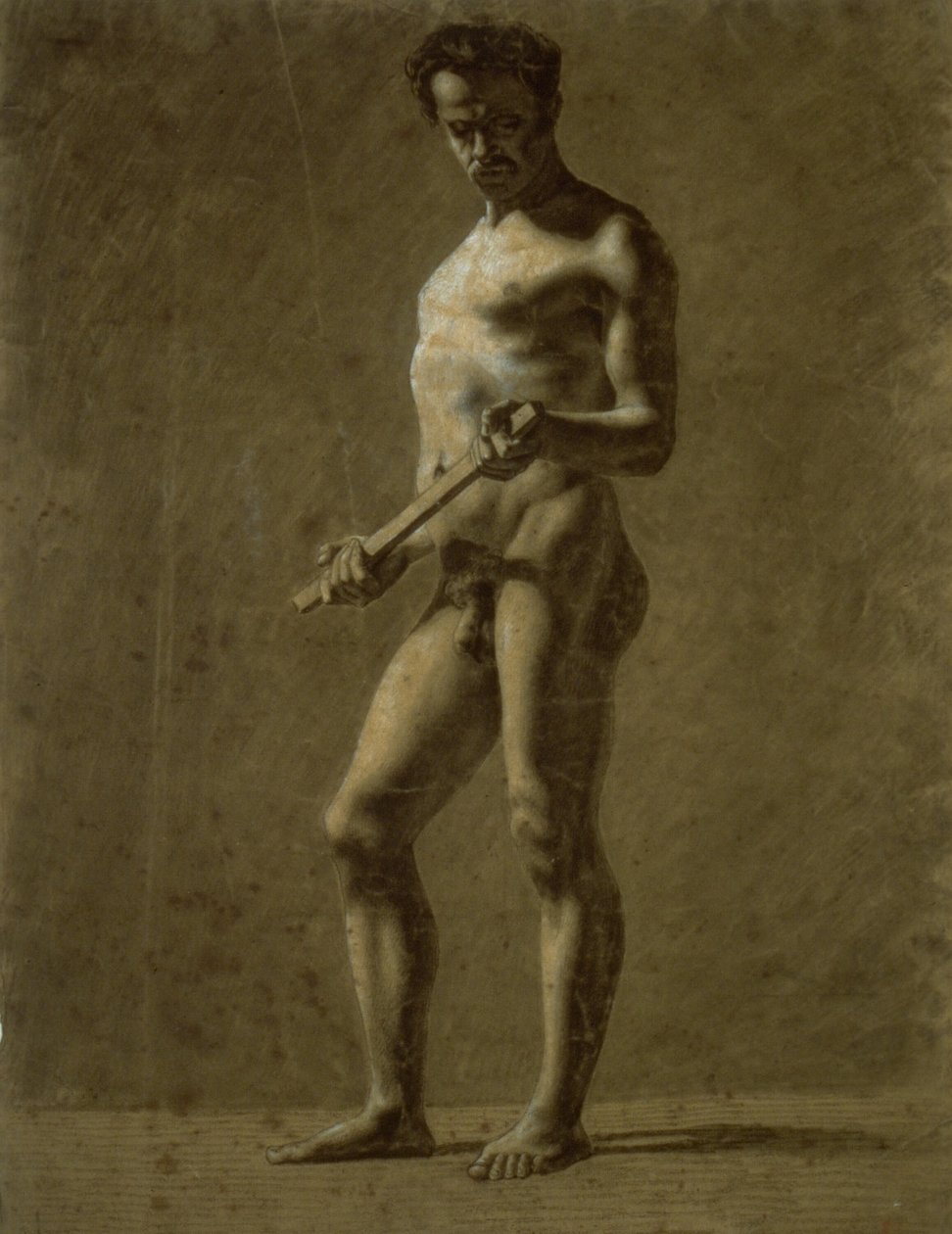 Ayakta Akademik Erkek Çıplak (rekto); Üst Kol Kroki (ters) by Eugène Delacroix
