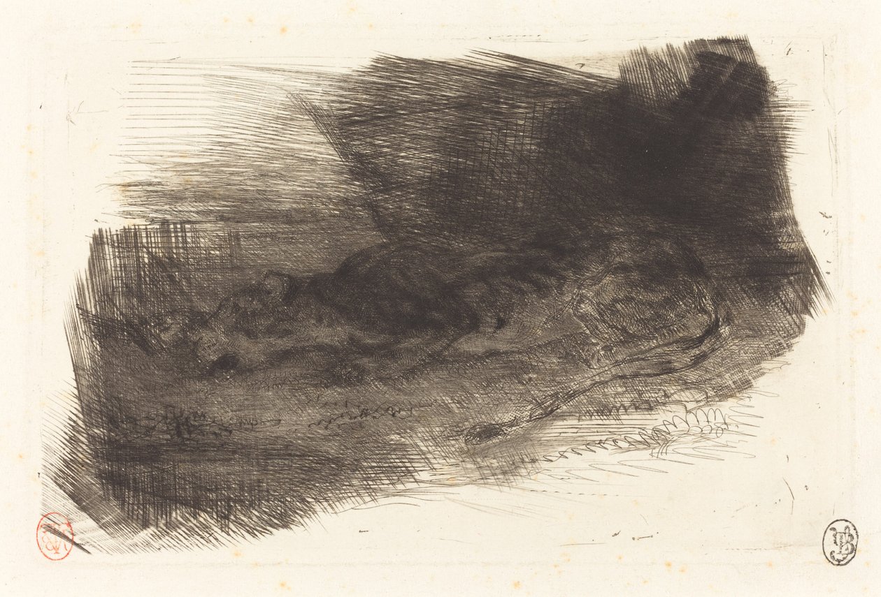 İninin Girişinde Uyuyan Kaplan İninin Girişinde Uyuyan Kaplan, c. 18281833. by Eugène Delacroix