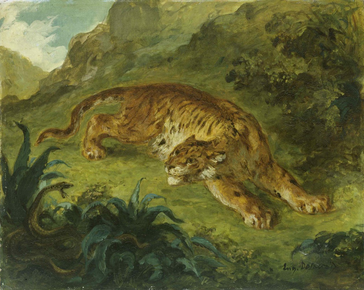 Kaplan ve Yılan, 1854-1858. by Eugène Delacroix