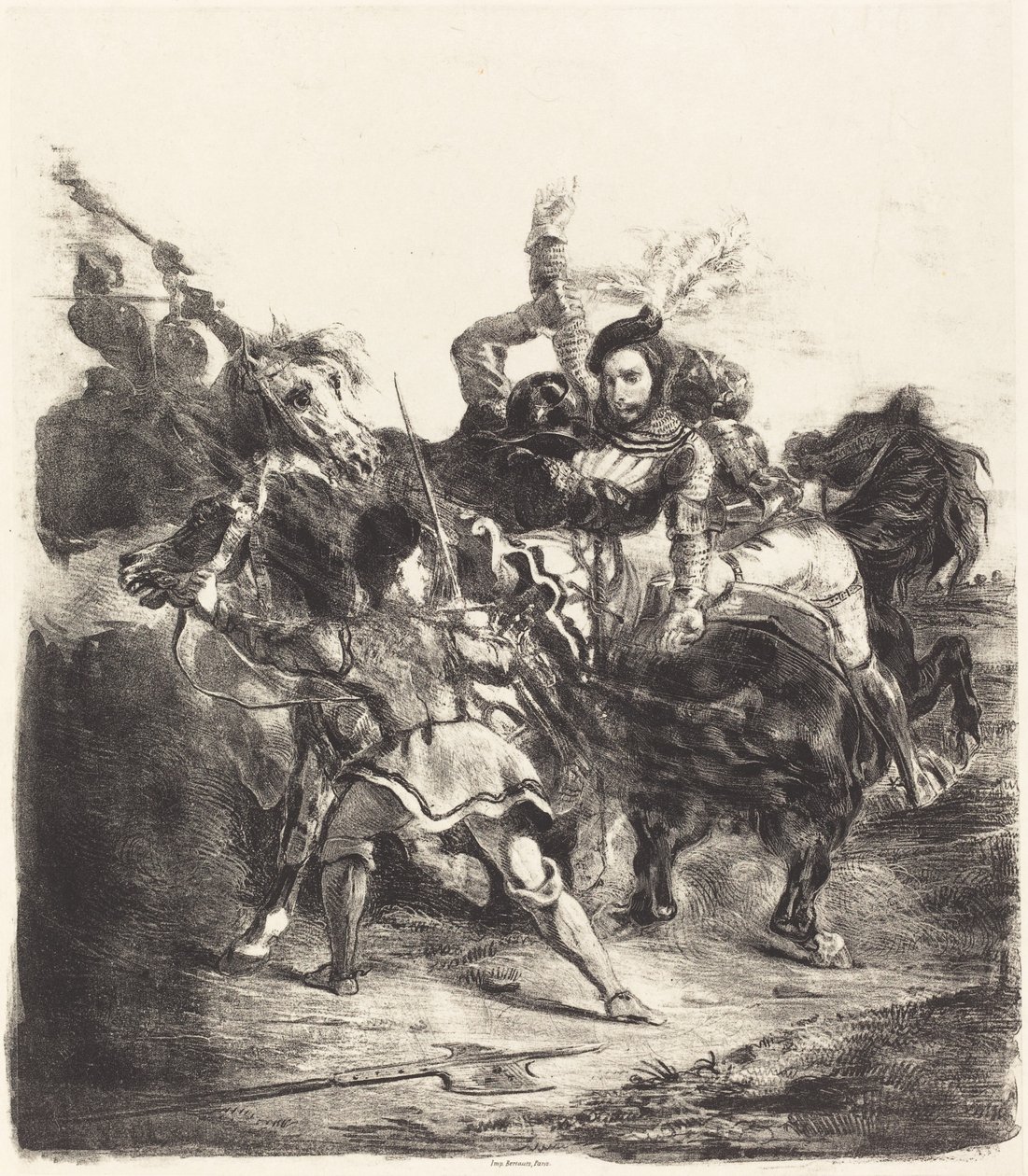 Weislingen Goetz Kuvvetleri Tarafından Saldırıya Uğradı (Weislingen Goetz halkı tarafından saldırıya uğradı) by Eugène Delacroix