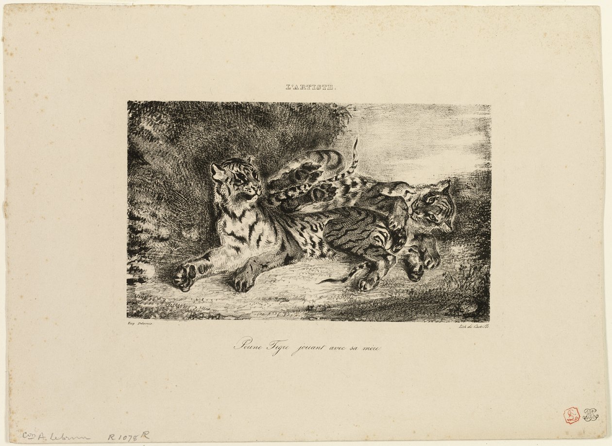 Annesiyle Oynayan Genç Kaplan by Eugène Delacroix