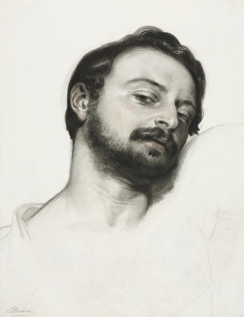 Bir Adamın Başı (beyaz karton üzerine iyimserlikle zenginleştirilmiş kömür) by Eugène François Marie Joseph Devéria