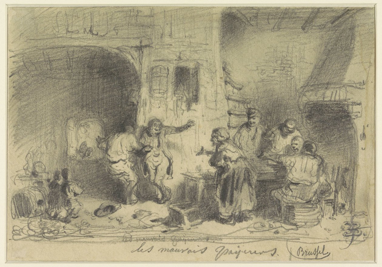 Les mauvais payeurs ödemeyi reddeden sarhoş ziyaretçilerle Inn iç (nesne üzerinde başlık) by Eugène François de Block