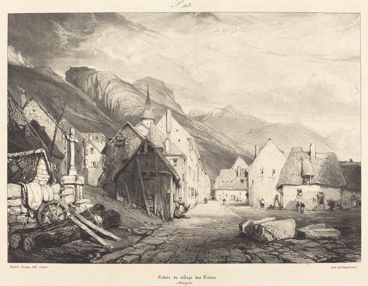 Les Bains köyüne giriş by Eugène Isabey and Pierre Luc Charles Ciceri