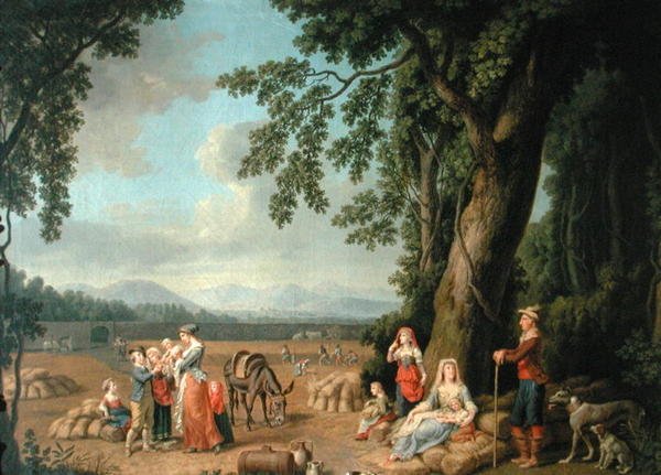 Ferdinand I (1503-64), karısı Bohemyalı Anne ve Macaristan ve çocukları ile hasat sahnesi, c.1620 by European School