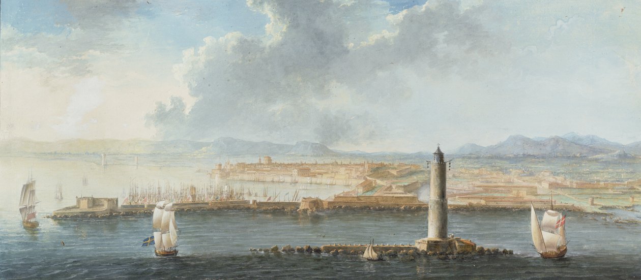 Bir Limanın Denizden Görünümü, muhtemelen Livorno (kalem, kahverengi mürekkep ve guaj) by European School