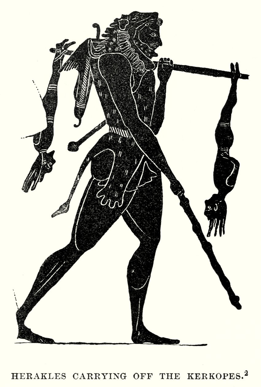 Kerkopları taşıyan Herakles (gravür) by European School