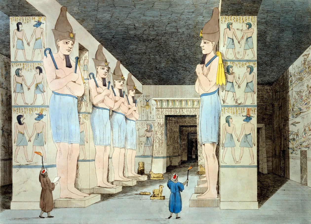 Abu Simbel'deki Ramses Tapınağı'nın içi (renkli gravür) by European School
