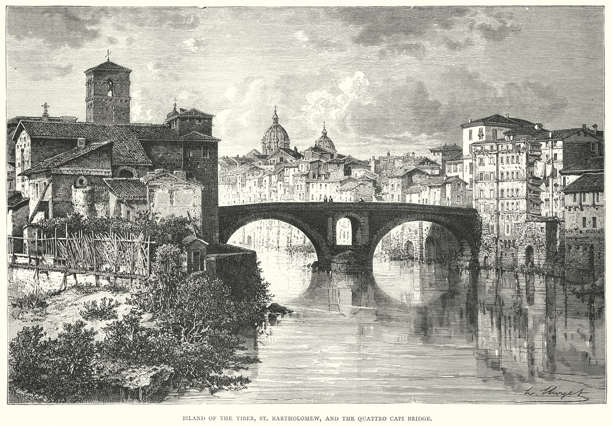 Tiber Adası, Aziz Bartholomew ve Quattro Capi Köprüsü (gravür) by European School