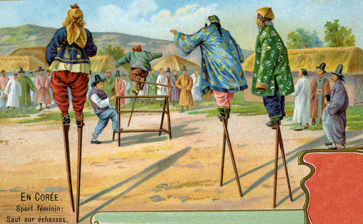Engellerin üzerinden atlama oyunu oynayan Koreli kadınlar, 1904 by European School