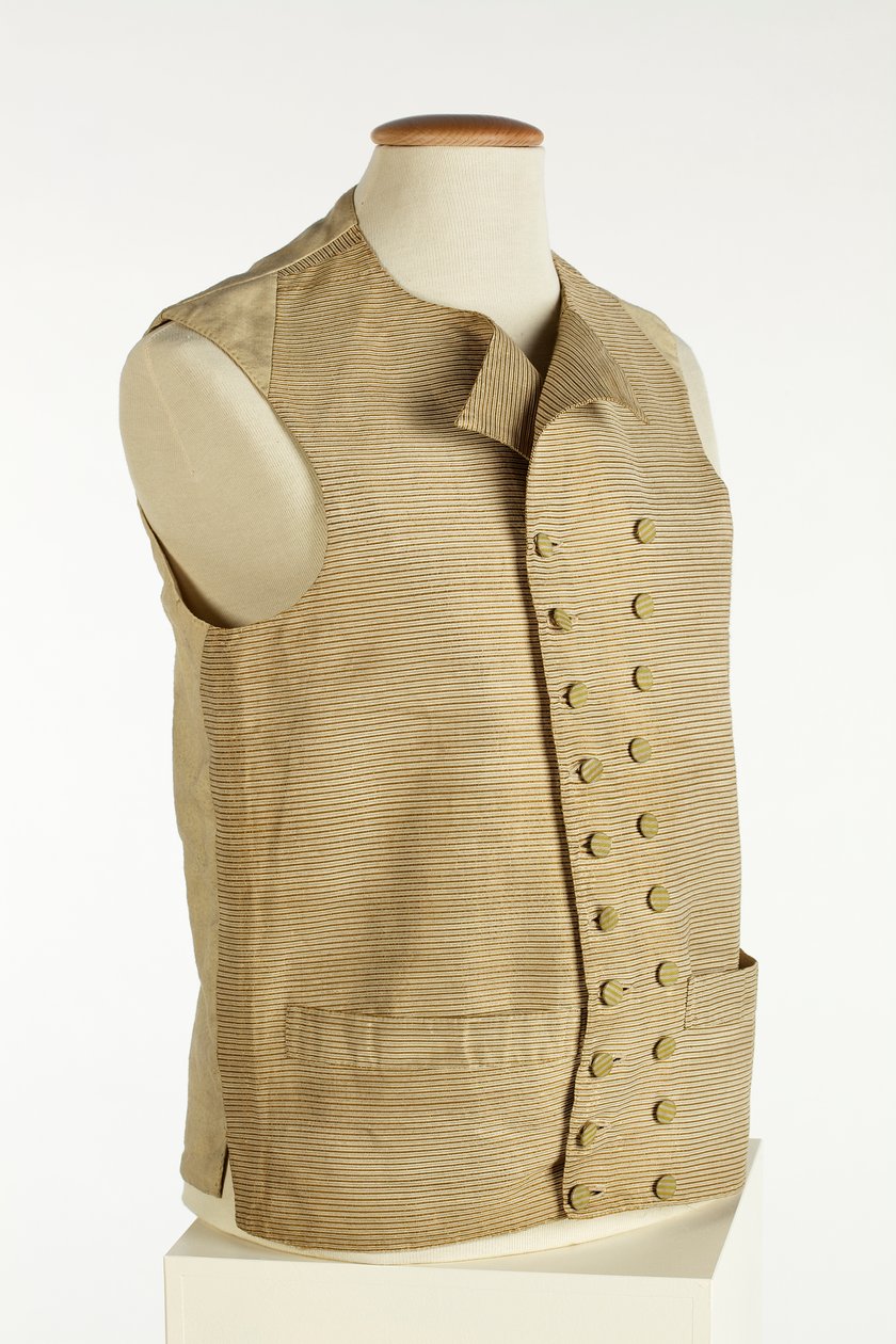 İnce altın, krem ve turuncu çizgili ipek dokuma yelek, c.1780-90 (ipek) by European School