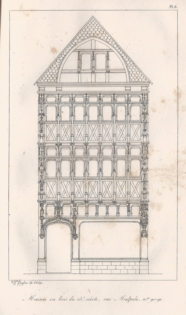 15. yüzyıldan kalma ahşap ev rue Malpalu n ° 90-92 by Eustache Hyacinthe Langlois
