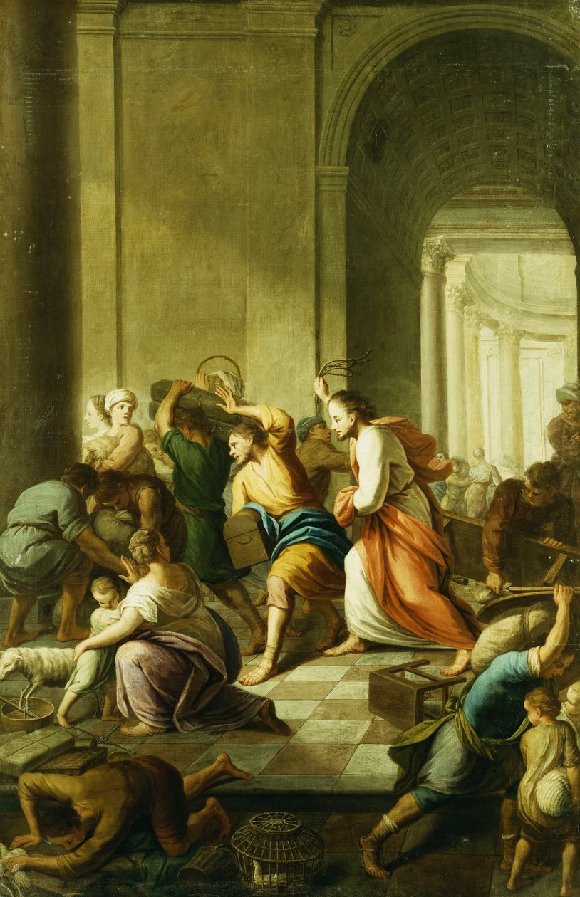 Mesih, Para Değiştirenleri Tapınaktan Sürerken by Eustache Le Sueur