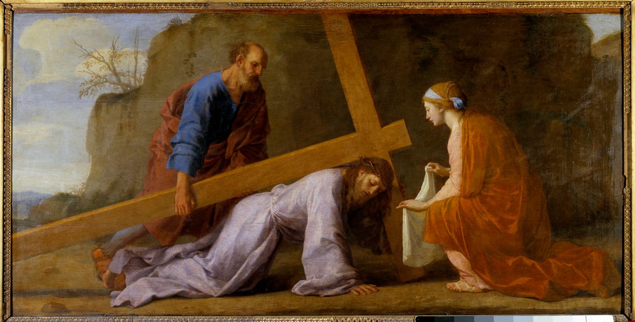 İsa çarmıhını taşıyor (haç ya da haç yolunu taşıyor), c.1651 (tuval üzerine yağlı boya) by Eustache Le Sueur