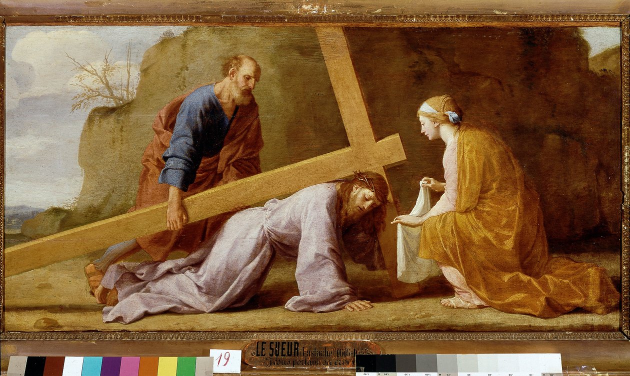İsa çarmıhını taşıyor (haç ya da haç yolunu taşıyor), c.1651 (tuval üzerine yağlı boya) by Eustache Le Sueur