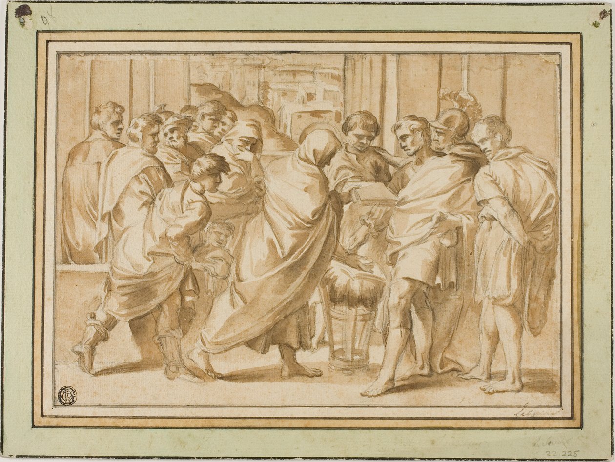 Roma Tarihinden Bir Sahne, Dökümlü Figür Cetvele Kitap Sunuyor by Eustache Le Sueur