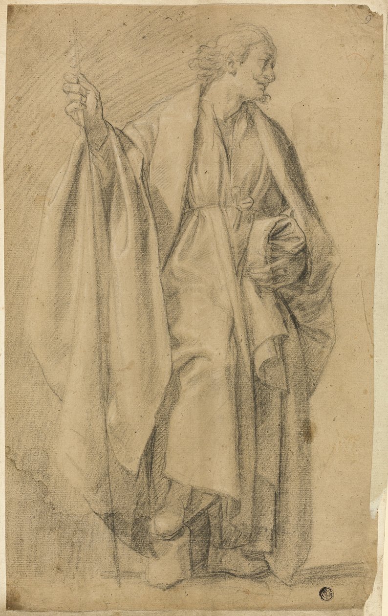 Ayakta Dökümlü Erkek Figürü, Holding Personeli by Eustache Le Sueur