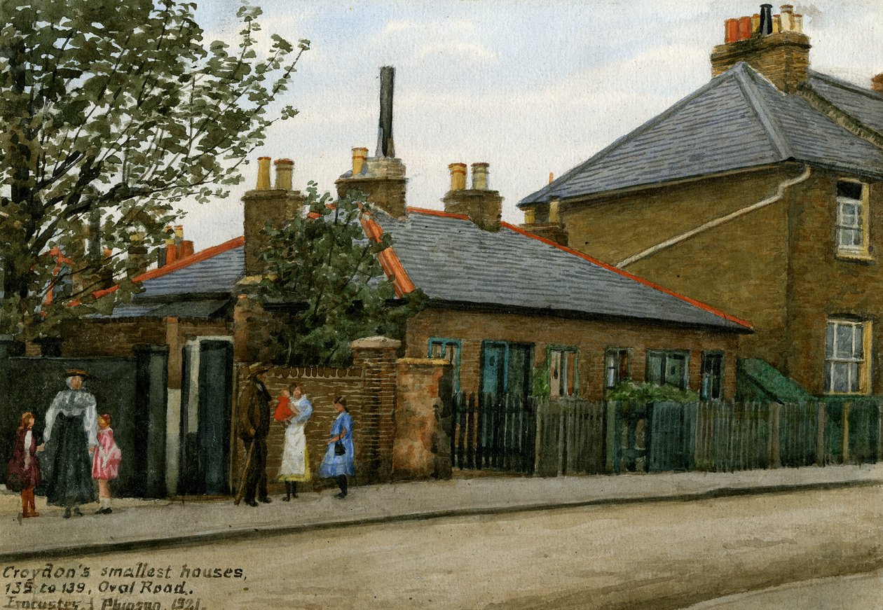 135 - 139 Oval Yol: Croydon En Küçük Evleri, 1921 (kağıt üzerinde wc) by Evacustes Arthur Phipson