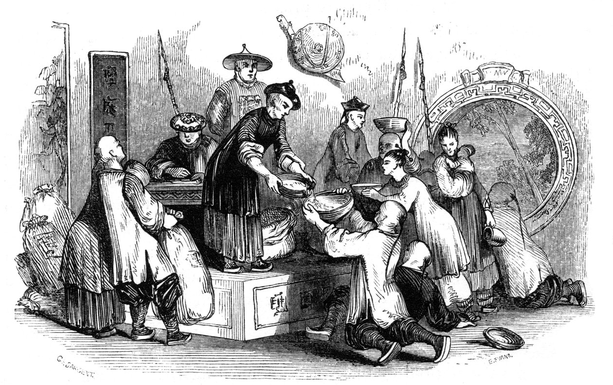 Kıtlık mevsiminde halka mısır dağıtmak, 1847 by Evans