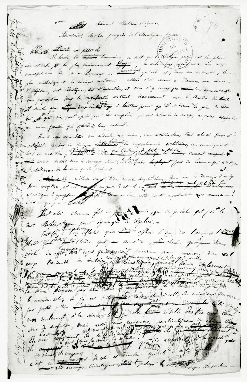 Saf analizde kaydedilen ilerlemeler üzerine elyazması, c.1830 (kağıt üzerine kalem ve mürekkep) by Evariste Galois
