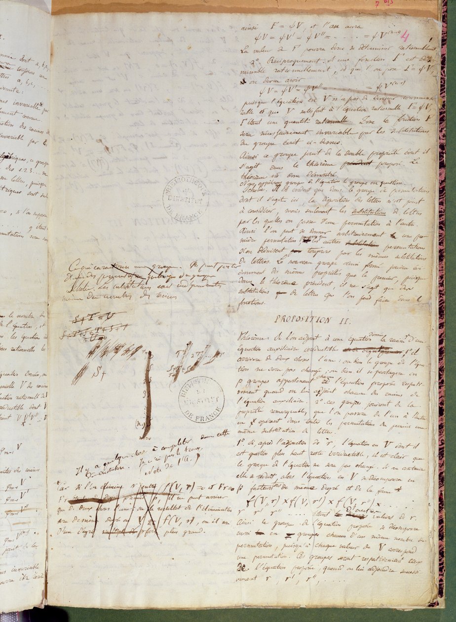 Ms 2108 f.4 Bir denklemi radikallerle çözme koşulları üzerine yazılar, 1832 (ayrıca bkz. 163744) by Evariste Galois