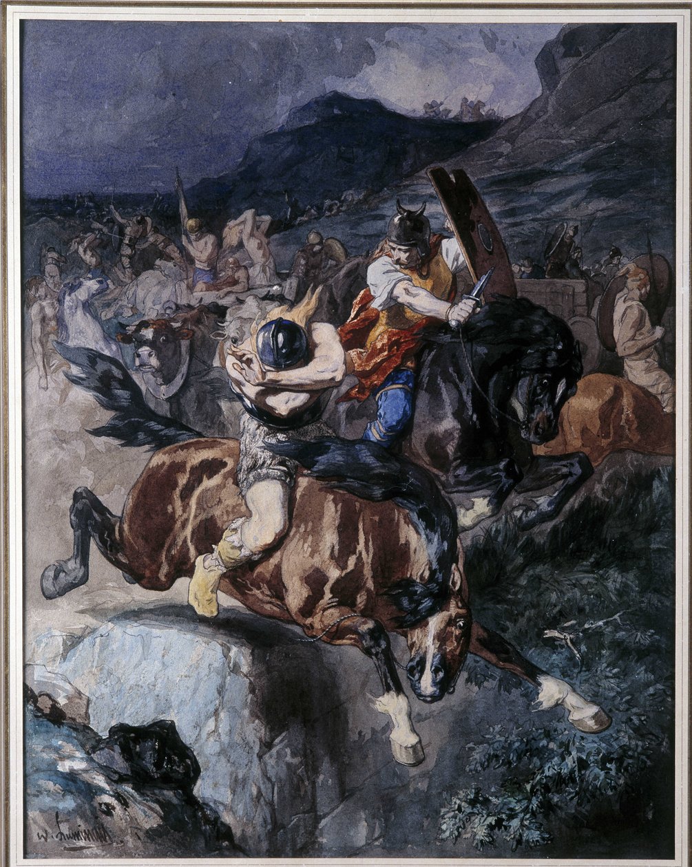 Frank atlılarının dövüşü (suluboya) by Evariste Vital Luminais