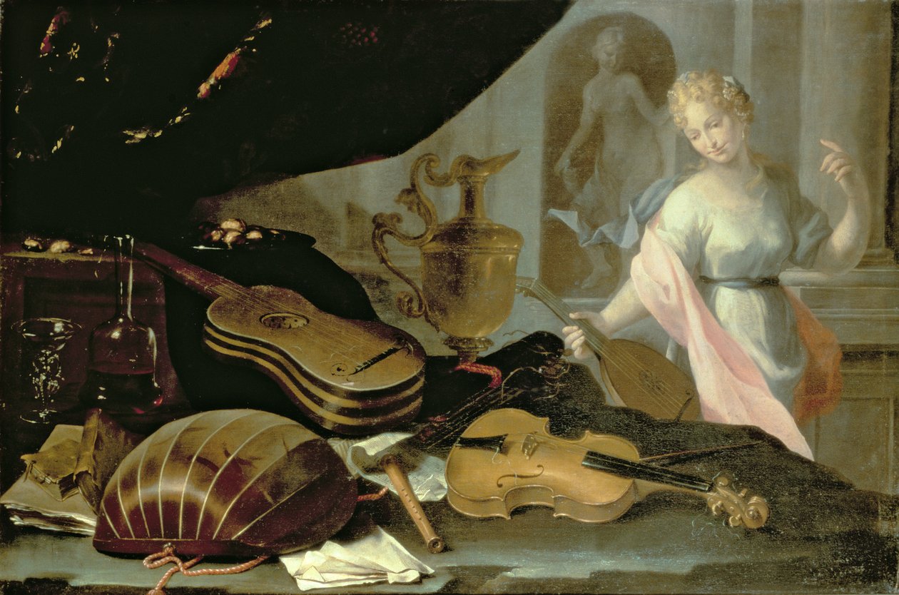 Natürmort Müzik Aletleri, Kadın Figürlü by Evaristo Baschenis