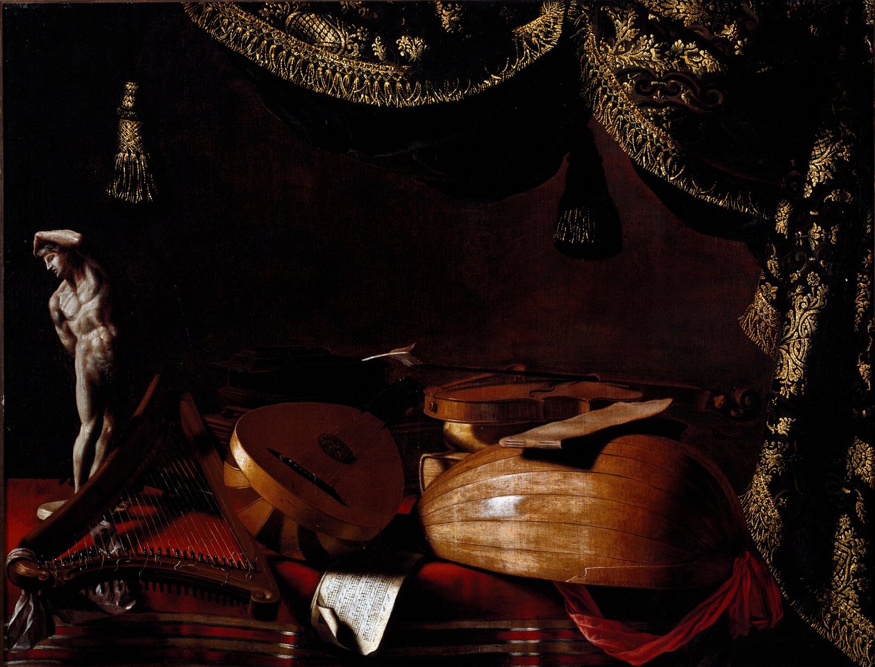 Müzik Aletleri ile Natürmort Tablosu Evarista Baschenis (1617-1677) 17. yüzyıl. Bergamo, Accademia Carrara, İtalya by Evaristo Baschenis