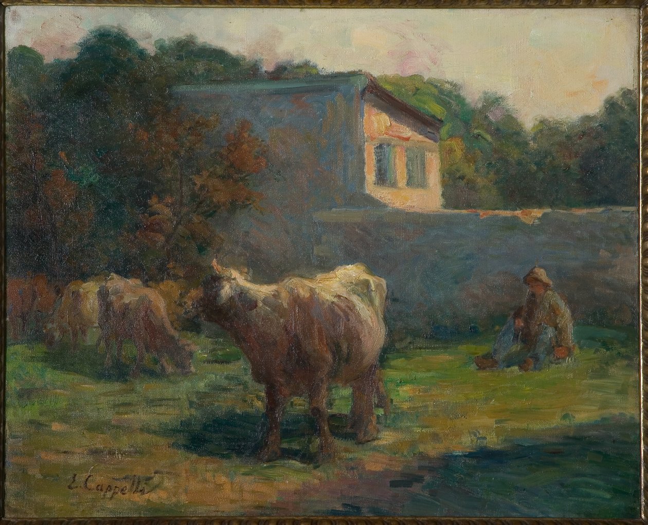 Otlayan İnekler (tuval üzerine yağlı boya) by Evaristo Cappelli