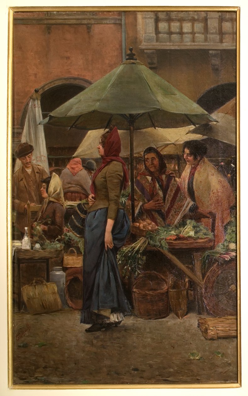 Piazza delle Erbe 1892 (tuval üzerine yağlı boya) by Evaristo Cappelli