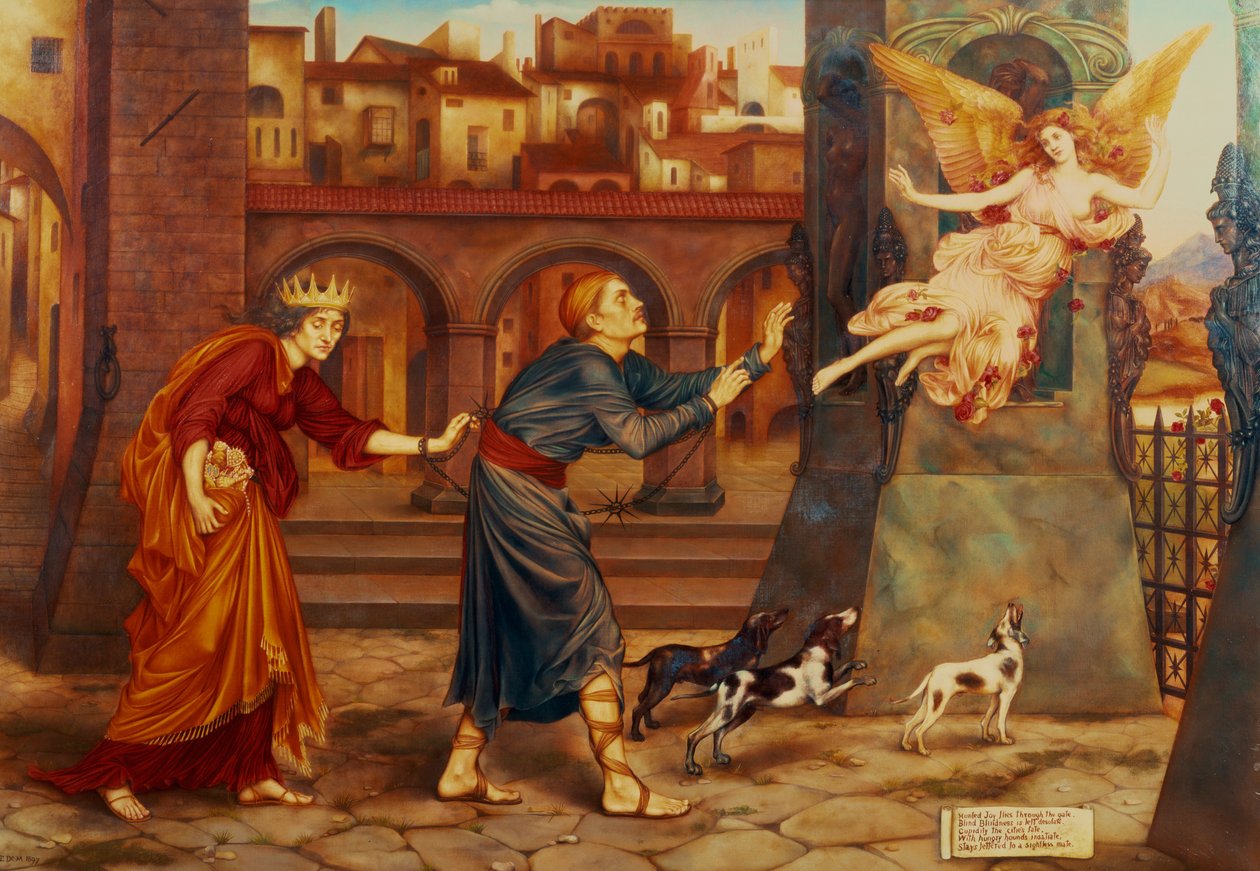 Şehirden Neşe Koşan Körlük ve Aşk Aşkı, 1897 by Evelyn De Morgan