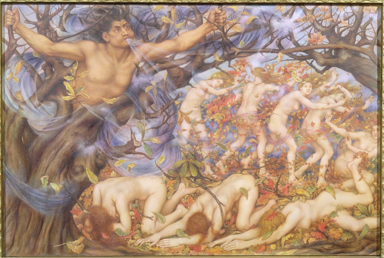 Boreas ve Düşen Yapraklar by Evelyn De Morgan