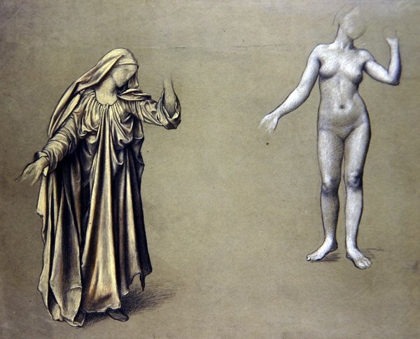 Çıplak ile birlikte dökümlü Figür çalışması (kağıt üzerinde renkli tebeşirler) by Evelyn De Morgan