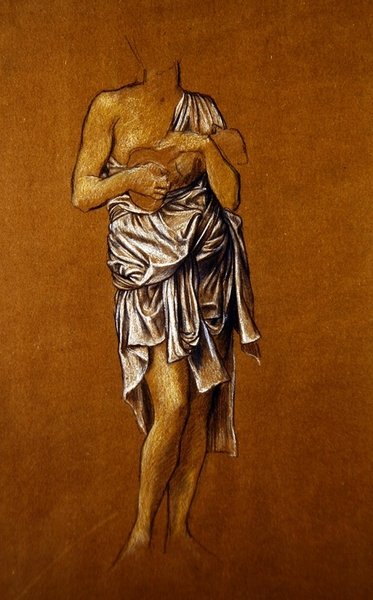 İskelede sol elini kullanan kadın İstekli/ St Christin (kağıt üzerinde mavi ve beyaz pastel boya) by Evelyn De Morgan