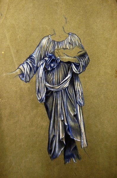 Üçüncü Ayakta Kanatlı Melek için Çalışma (kağıt üzerinde siyah beyaz pastel boya) by Evelyn De Morgan
