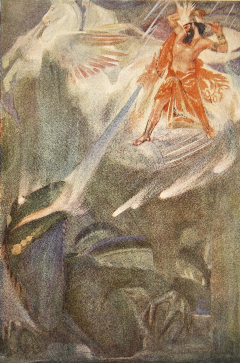 Lewis Spence'in "Babil ve Asur Mitleri ve Efsaneleri"nden bir çizim, "Görmesi gereken güçlüydü" by Evelyn Paul