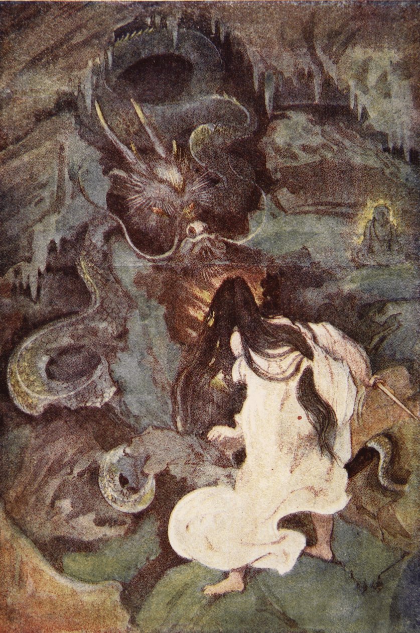 Tokoyo ve Deniz Yılanı, F. Hadland Davis'in 'Japonya'nın Mitleri ve Efsaneleri'nden bir çizim by Evelyn Paul