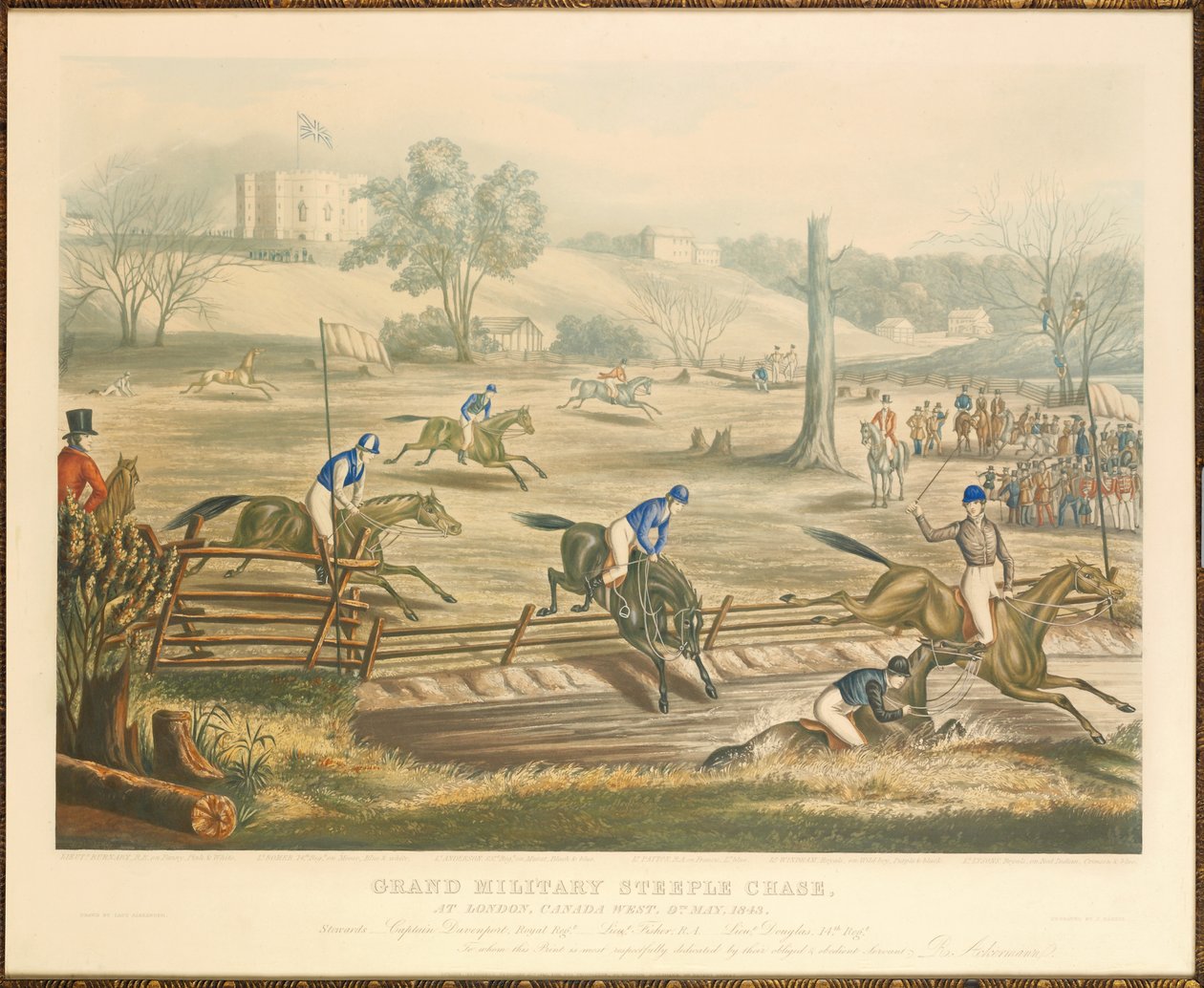 Grand Military Steeple Chase, Londra, Kanada Batı, 9 Mayıs 1843, J. Harris tarafından oyulmuş, 1845 by Evelyne Marie Alexander