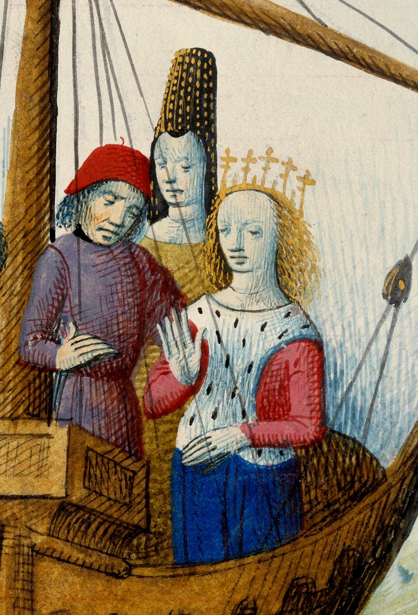 Tristan Kraliçesi Iseult (Iseult) ile Gassien de Poitiers tarafından Everard de Espinques (Evrard d