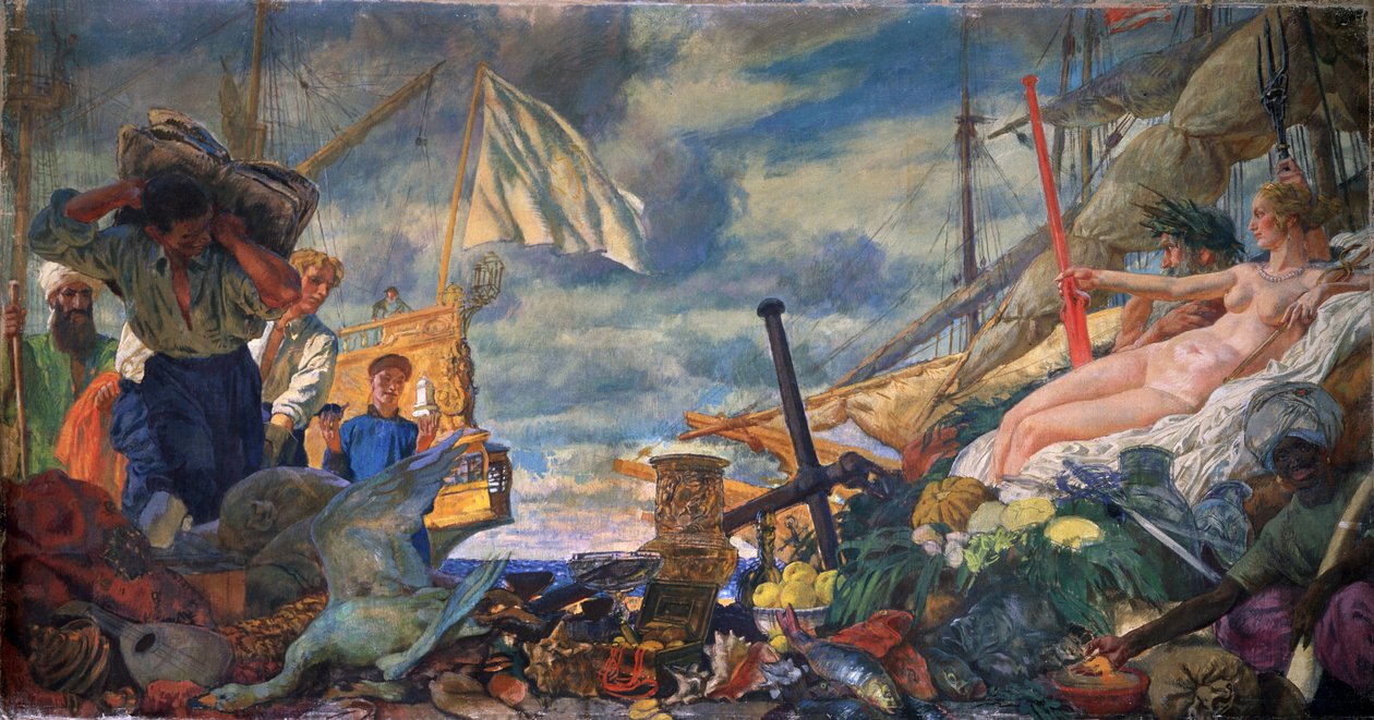 Uluslararası Ticaret Alegorisi. Evgeny Evgenyevich Lanceray'in (Eugene Lansere) (1875-1946) tablosu, tuval üzerine yağlı boya. Rus sanatı, 19. yüzyılın sonu - 20. yüzyılın başı. Devlet Tretyakov Galerisi, Moskova. by Evgeni Evgenievitch Lanceray